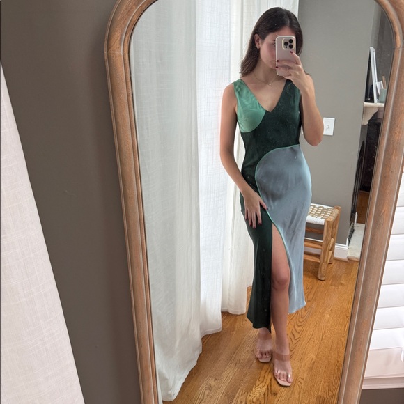 NAP Scoop Neck Artistic Silk Dress, Blue & Green - Picture 5 of 9